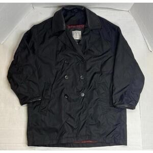 Coach Double Breasted‎ Nylon Black Water Resistant Soft Leather Coat Sz Medium